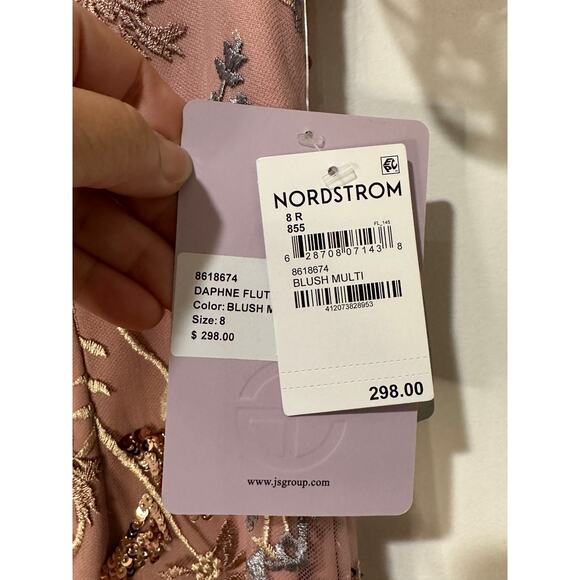 JS Collections Daphne Embroidered Flutter-Sleeve Gown Blush Multi Size 8 NWT - Picture 9 of 16